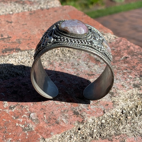 Southwestern Vintage Metal Cuff Bracelet with Stones - Picture 3 of 16